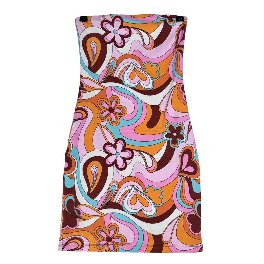Garage Tube Dress Women XS Retro Psychedelic Floral Strapless Mini 70s Boho